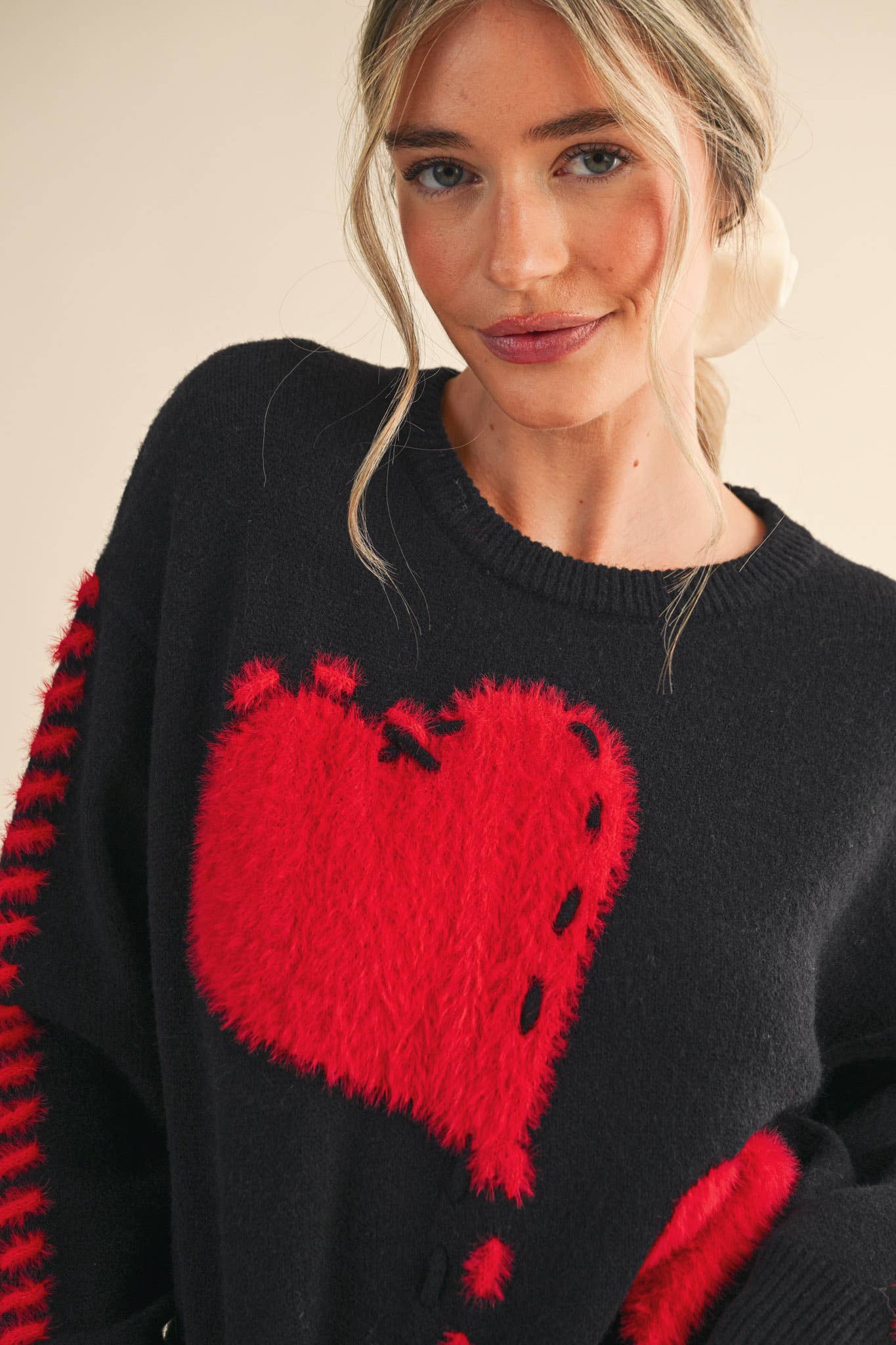 Fuzzy Heart Knit Sweater