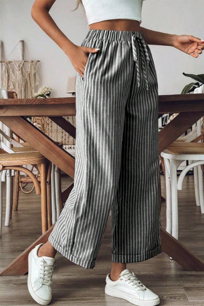 Striped Wide Leg Cropped Pants