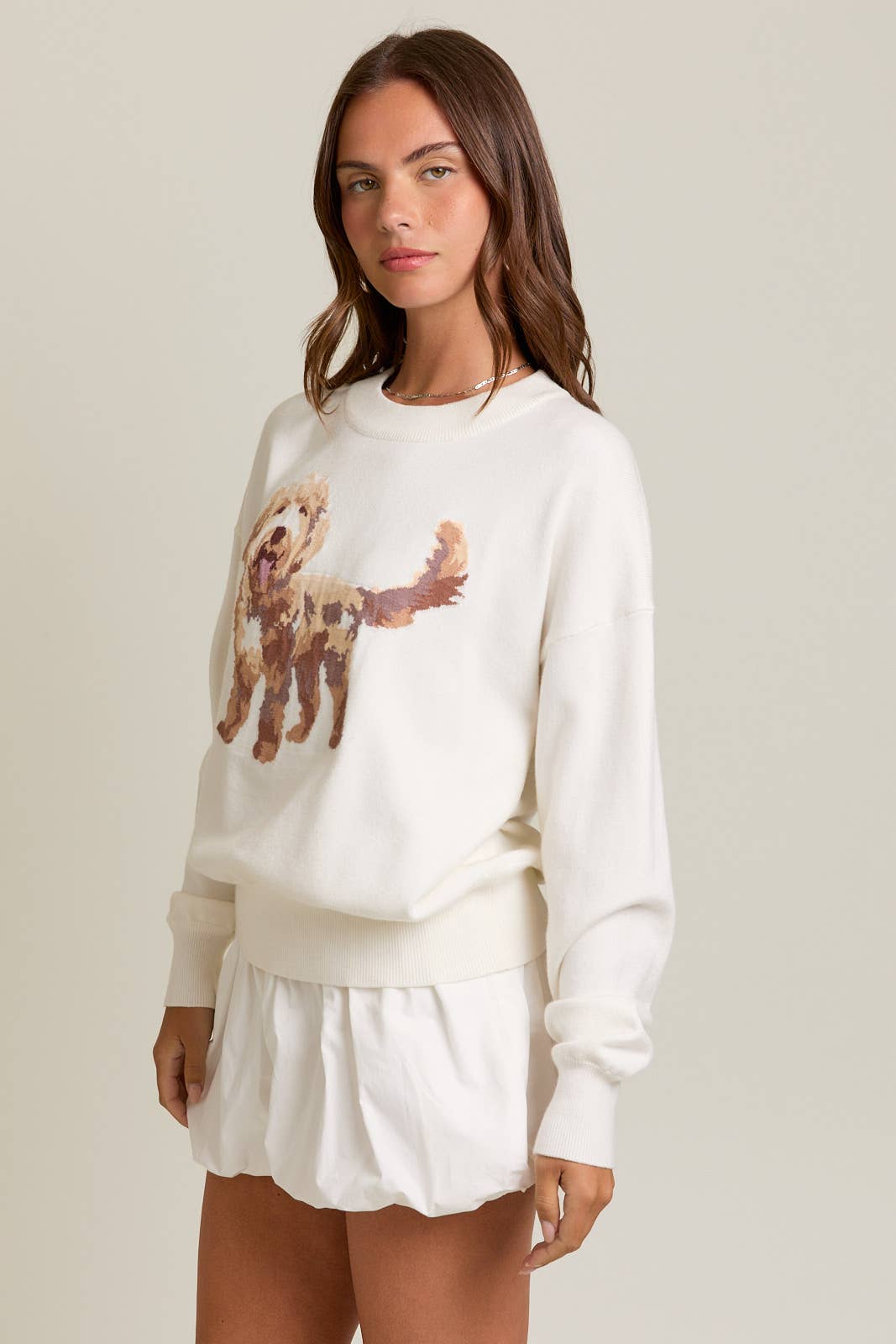LONG SLEEVE CREW NECK PUPPY GRAPHIC SWEATER