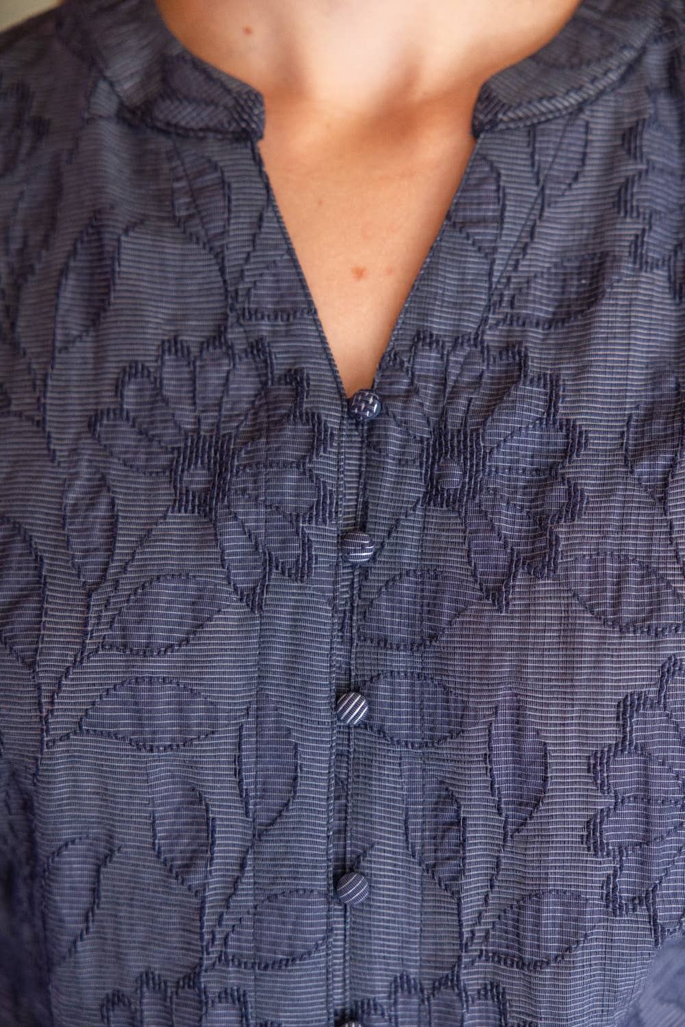 Button Down Floral Textured Top