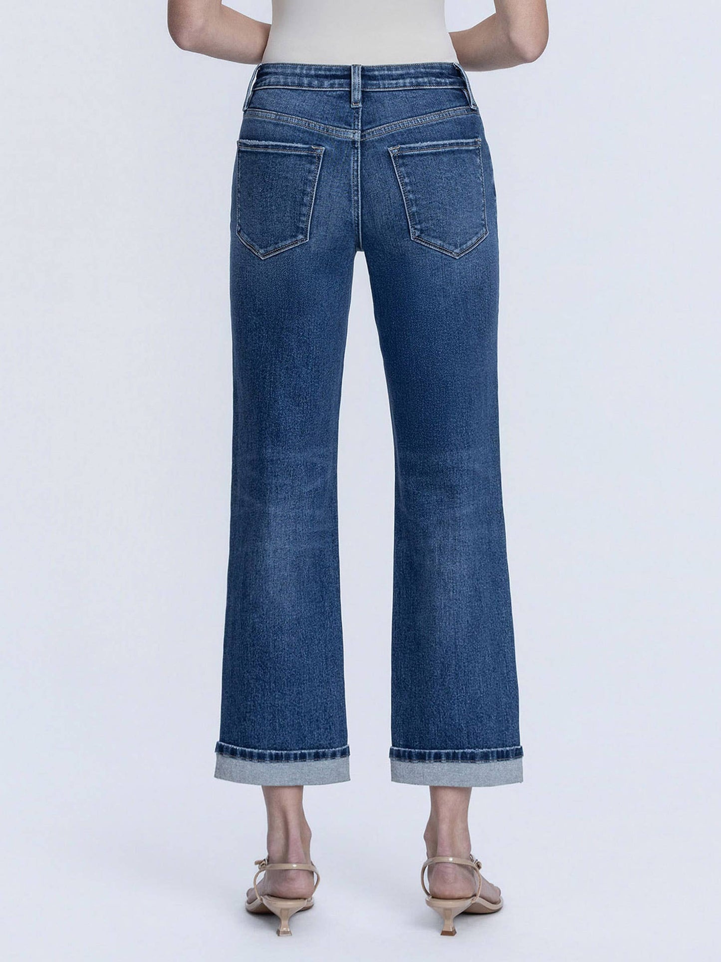 Lovervet High Rise Dark Wash Cuffed Crop Straight Jeans
