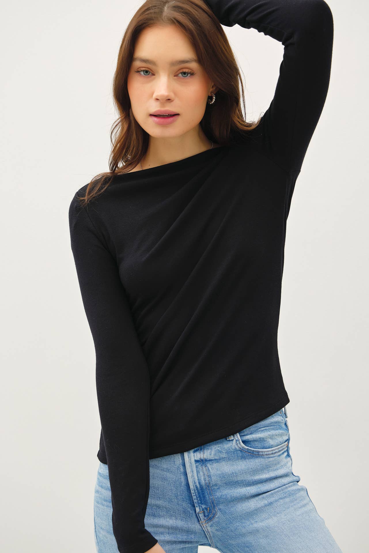 Basic Boat Neck Long Sleeved Top