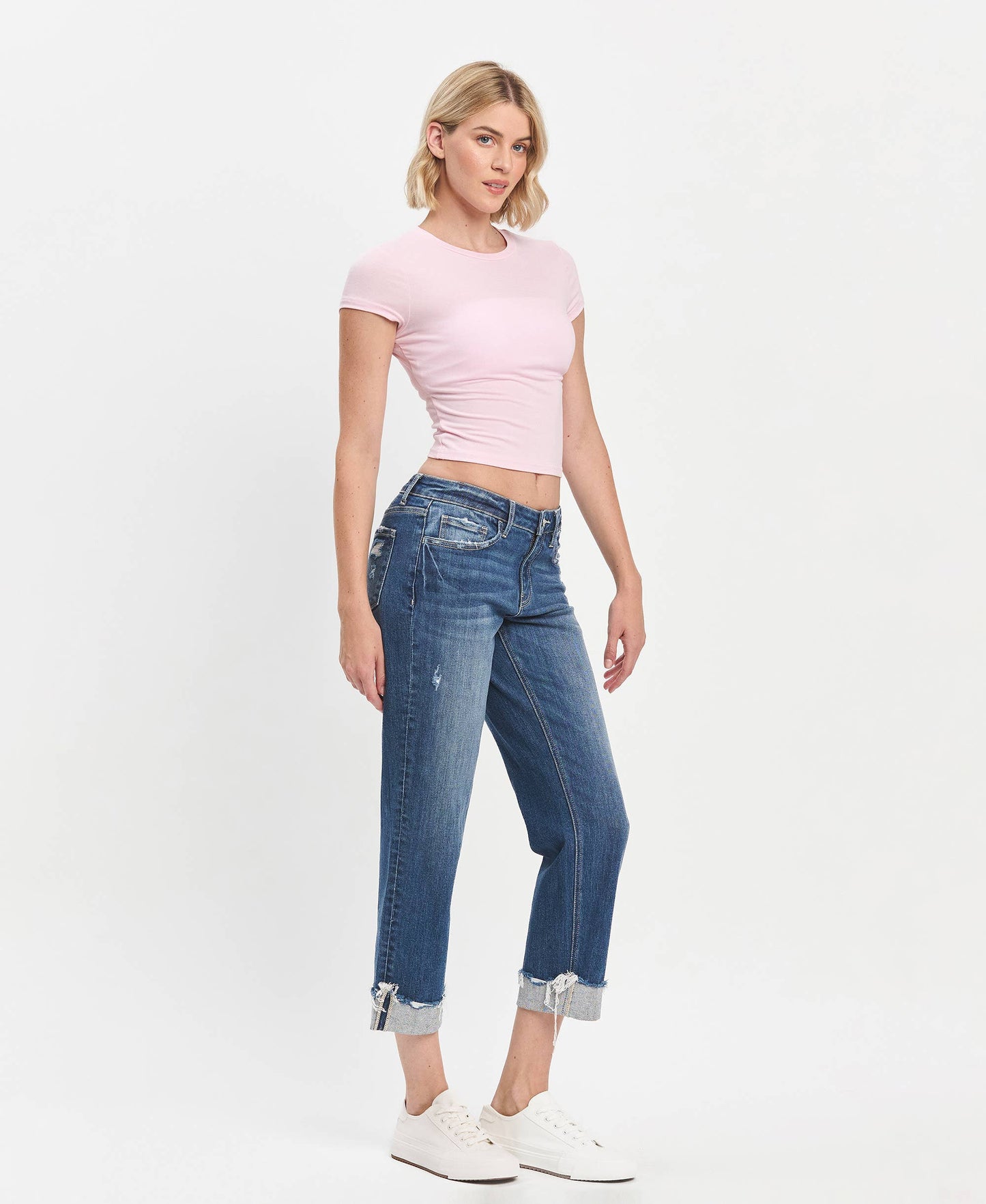 Mid Rise Cuffed Boyfriend Jeans