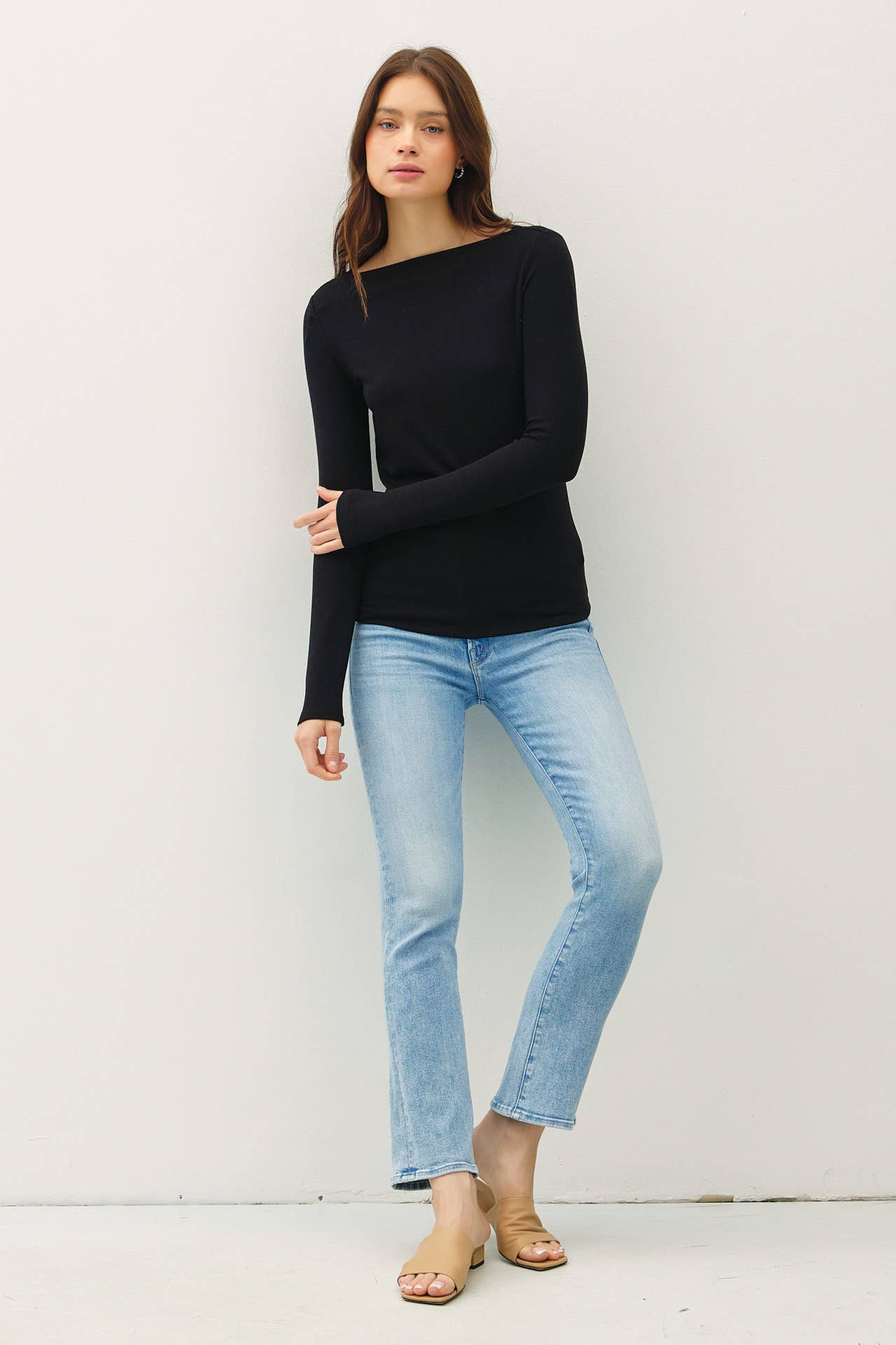 Basic Boat Neck Long Sleeved Top