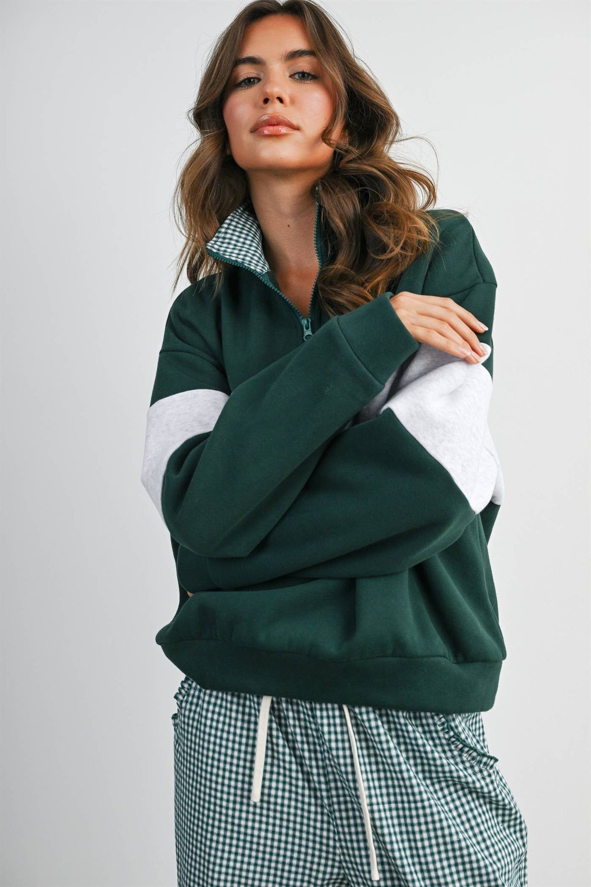 Colorblock Quarter-Zip Sweatshirt Green