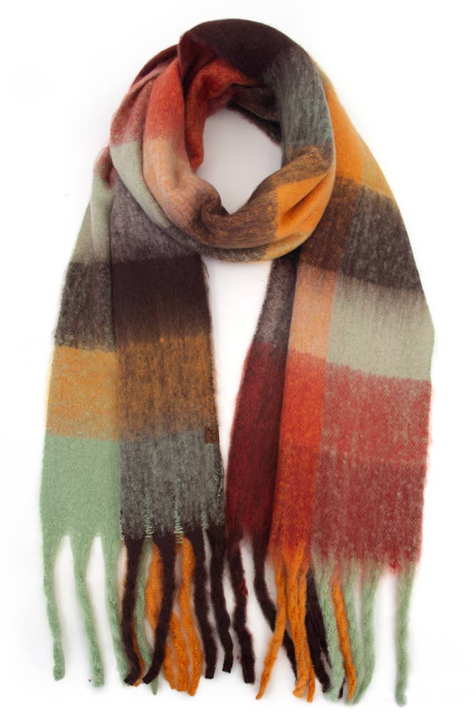 C.C Multi Color Block Plaid Check Pattern Woven Winter Scarf