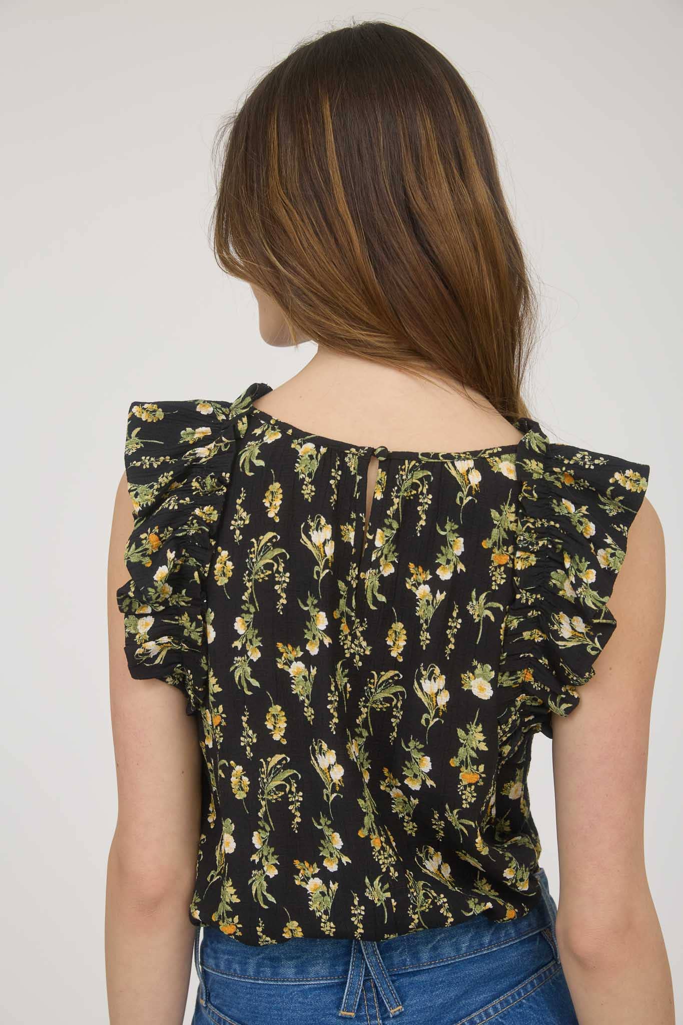 Floral Ruffle Detail Sleeveless Top