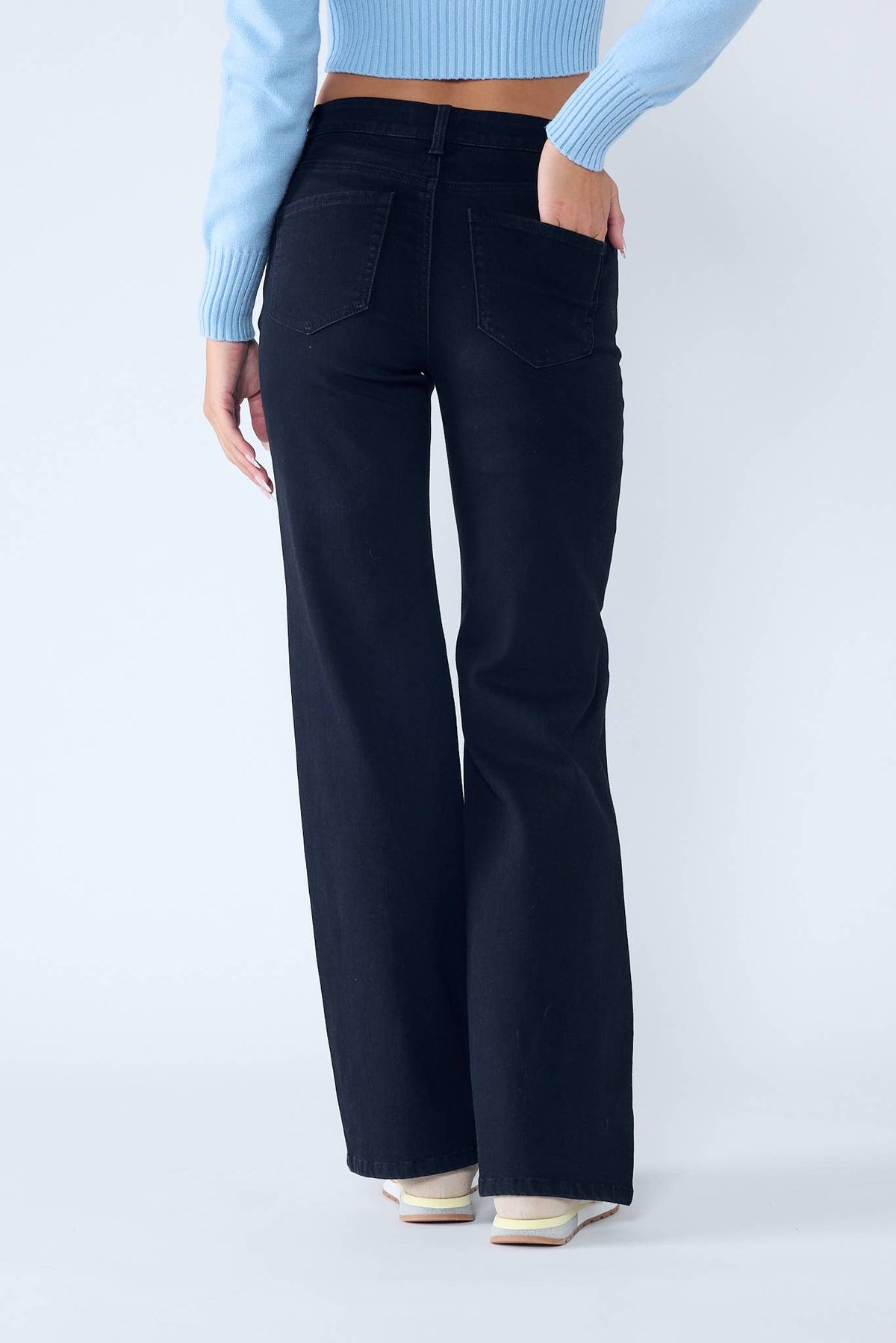 High Rise Wide Leg Black Denim Jeans