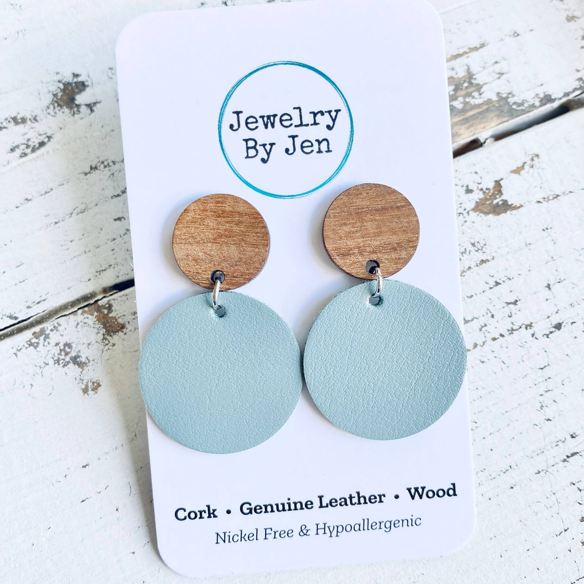 Wood Stud Earrings (Medium): Dusty Blue