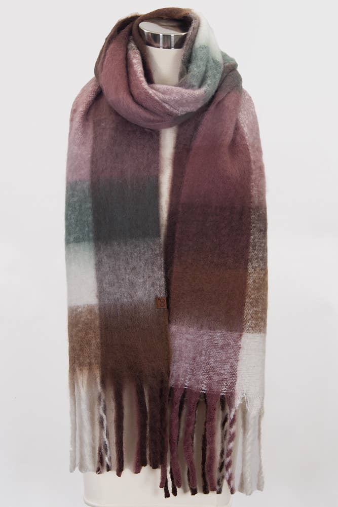 C.C Multi Color Block Plaid Check Pattern Woven Winter Scarf
