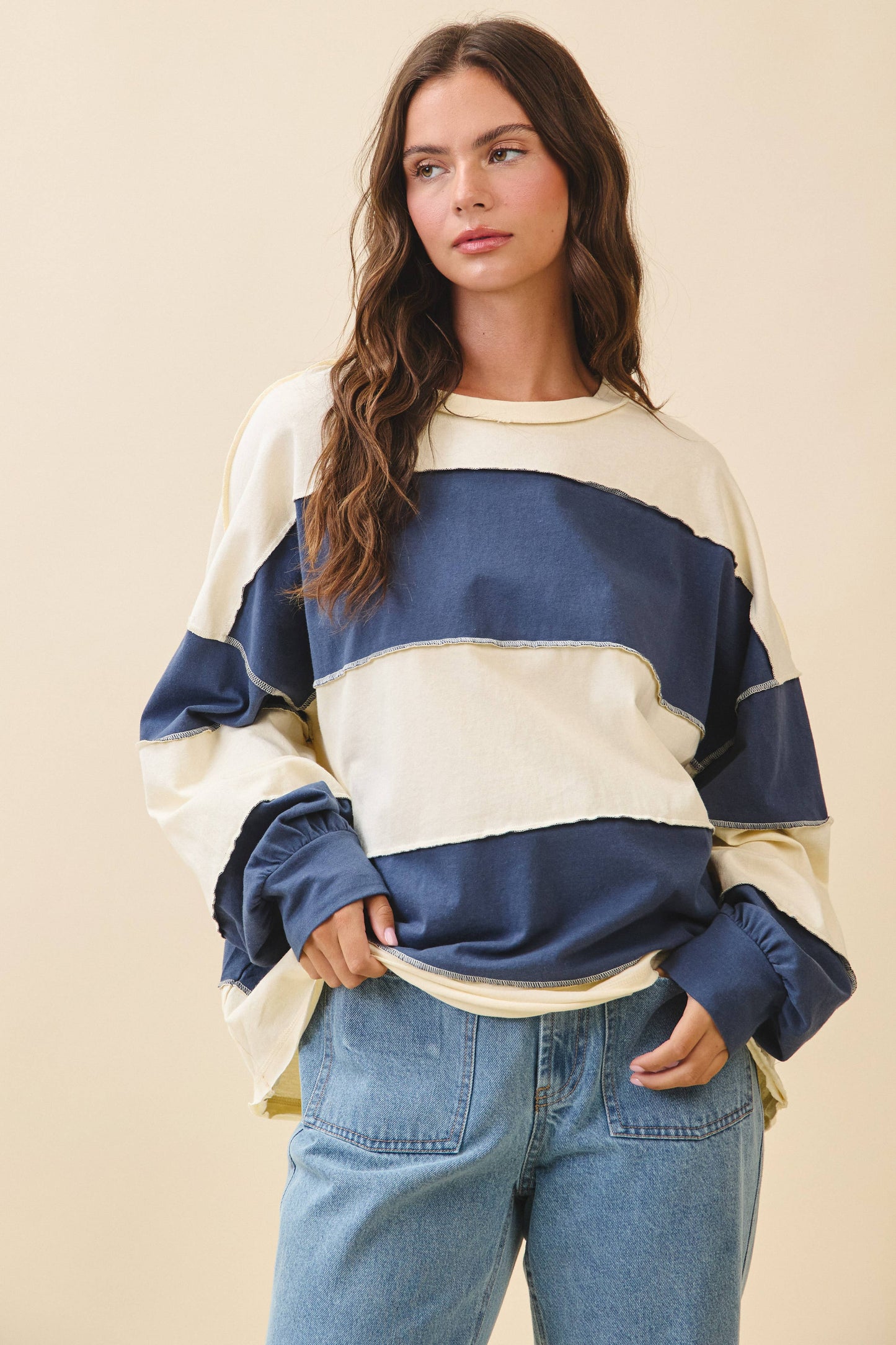 Oversized Color Block Pullover