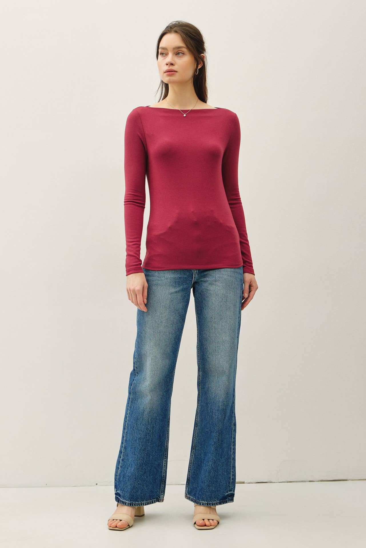 Basic Boat Neck Long Sleeved Top