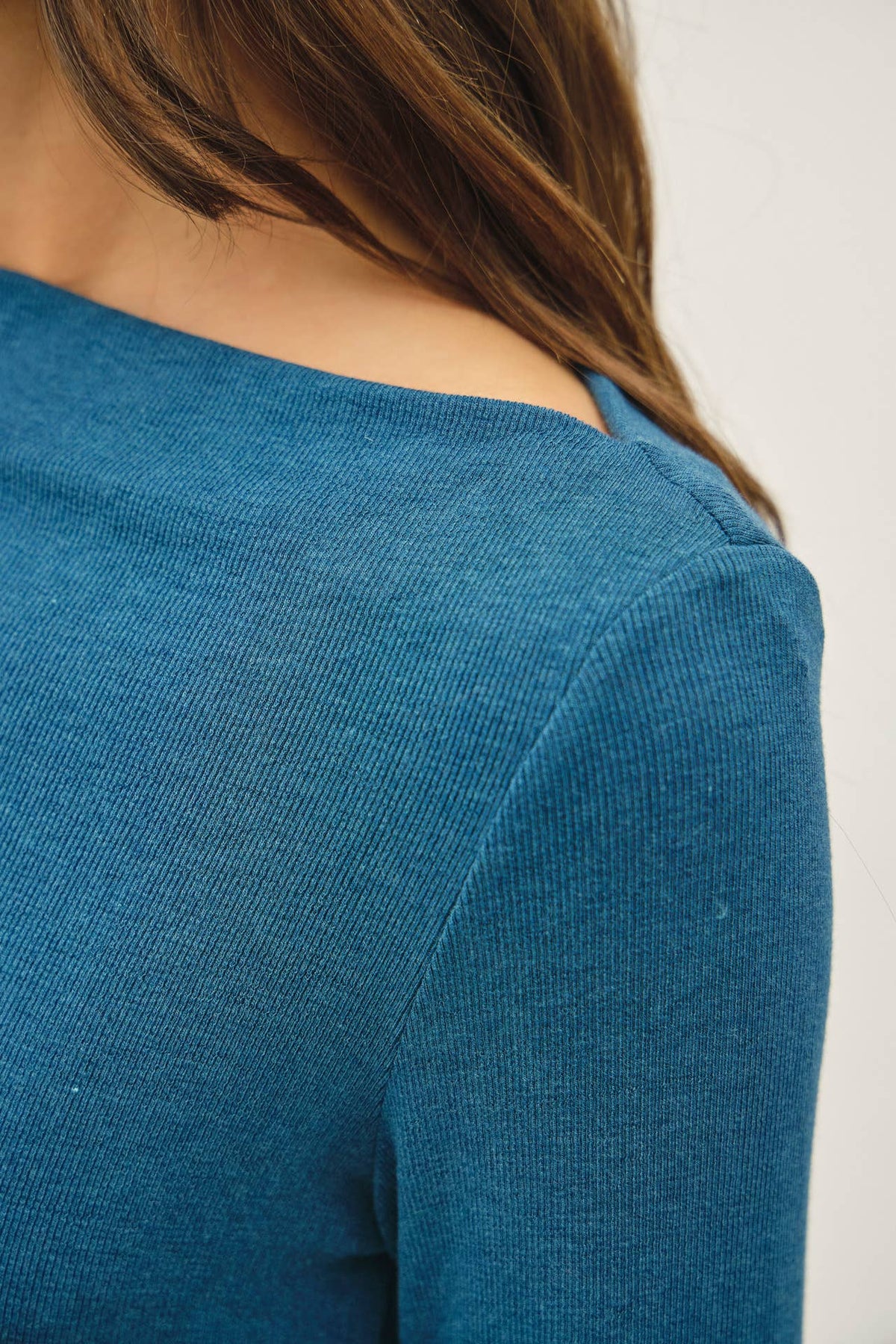 Classic Ribbed Boat Neck Shirred Waist Top