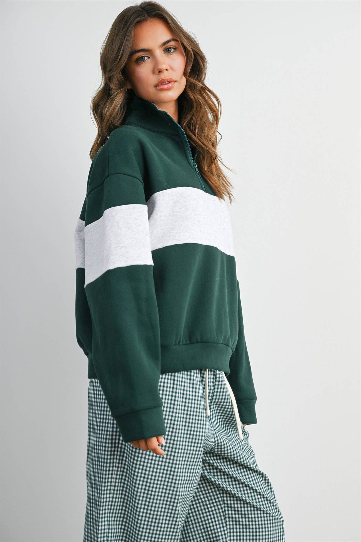 Colorblock Quarter-Zip Sweatshirt Green