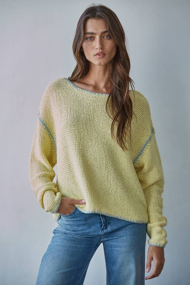 Knit Sweater Cotton Stitch Detail Pullover by By Together