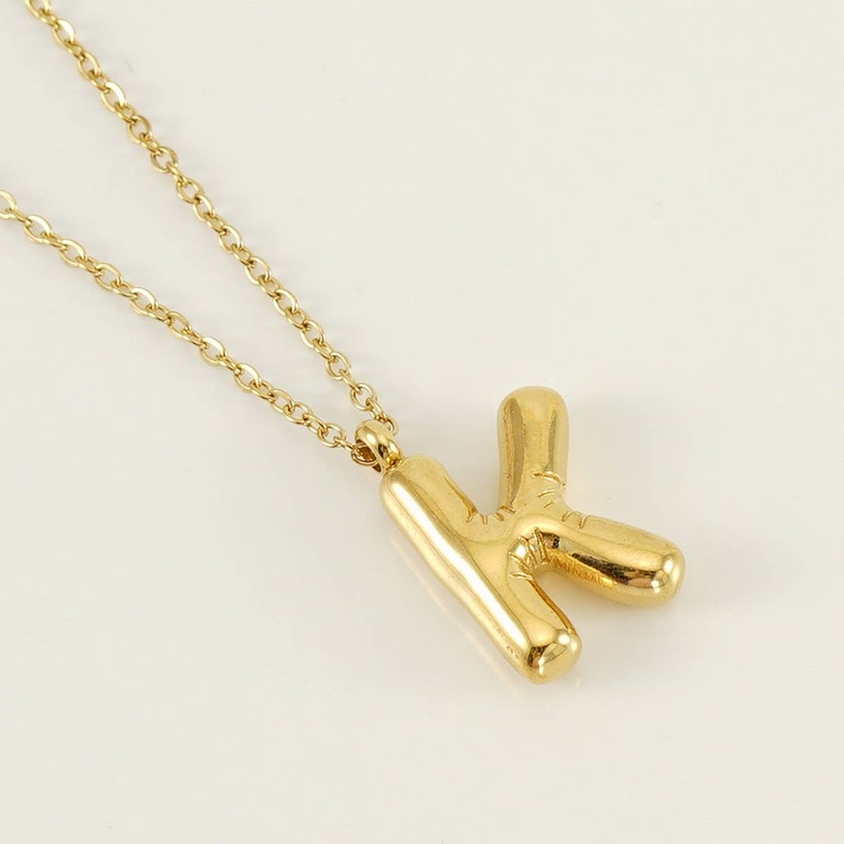 Stainless Steel Glossy Bubble Letter Necklace Gold