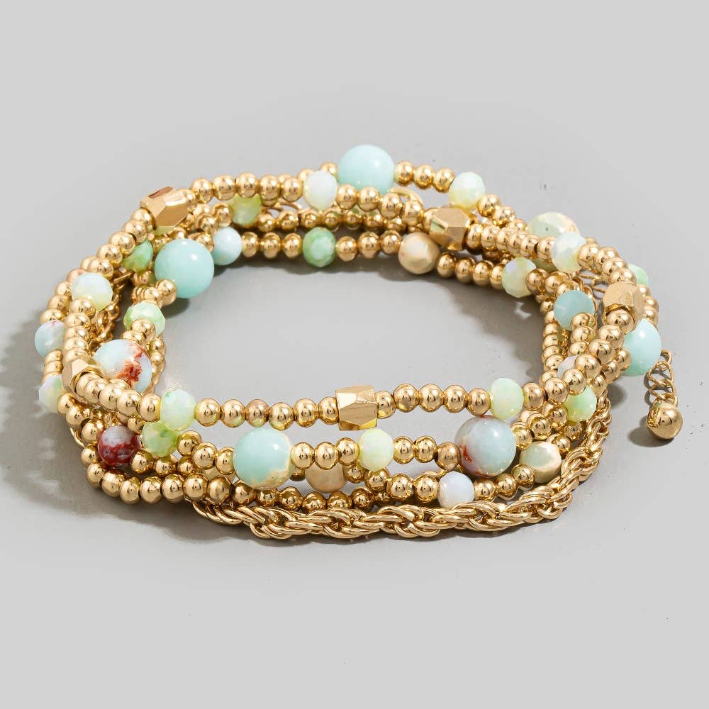 Stone And Metallic Beaded Bracelet Set