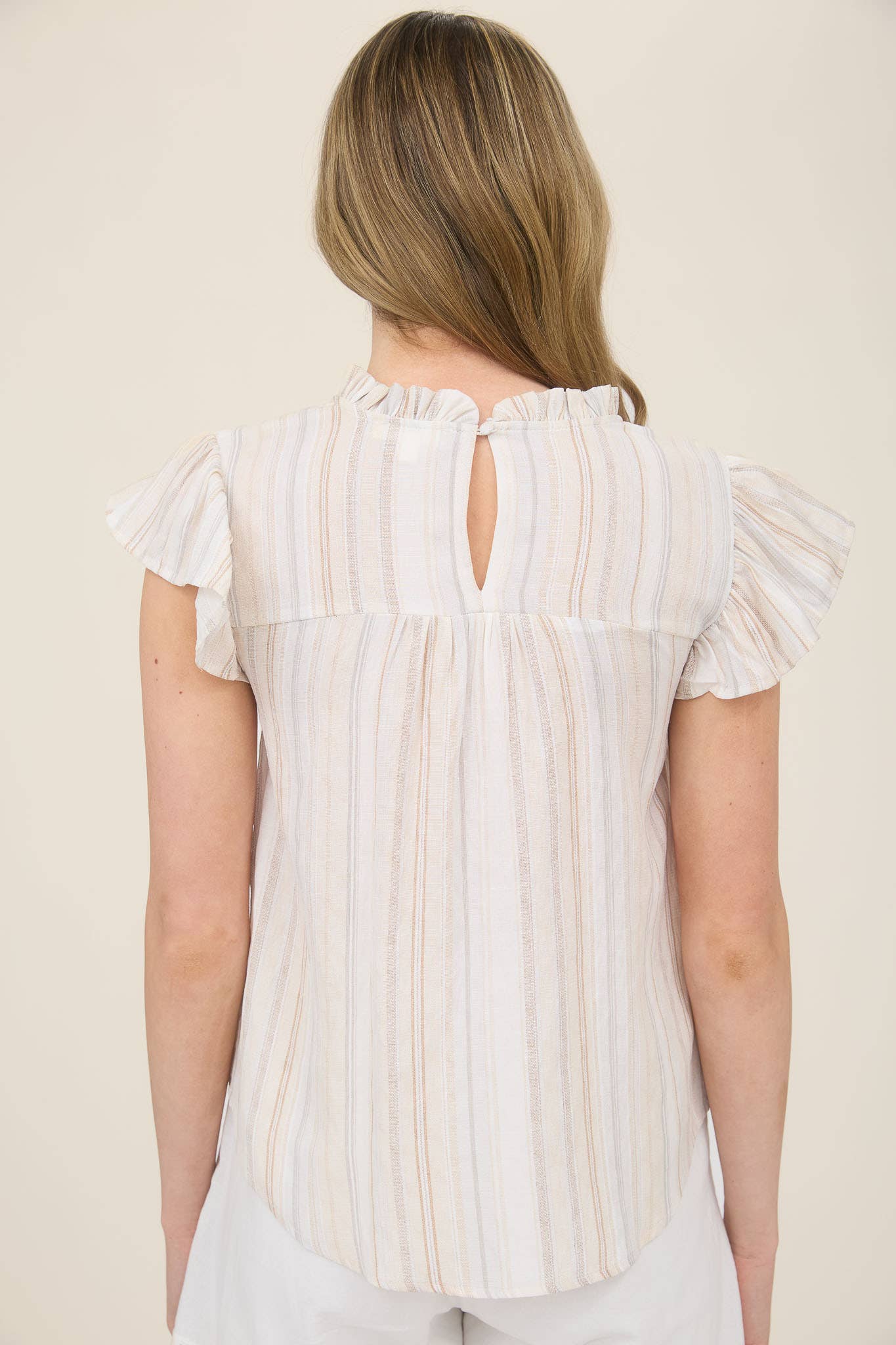 Stripe Lace Trim Ruffle Sleeve Top
