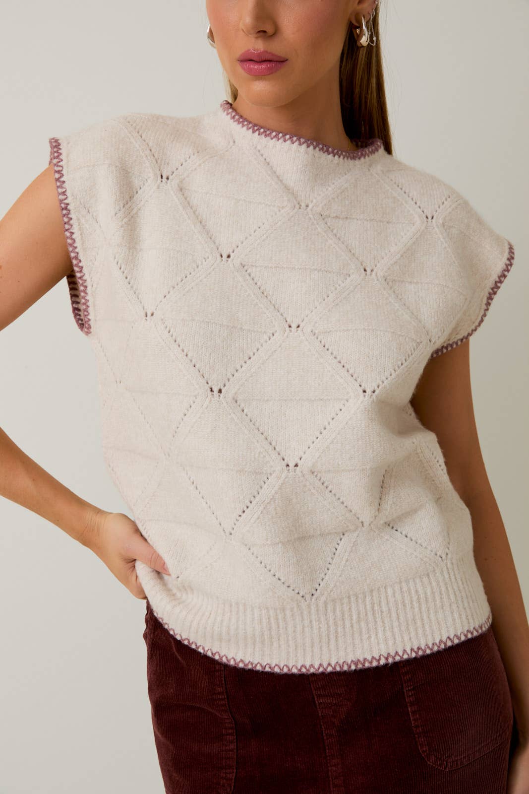 High Neck Wide Shoulder Sweater Top