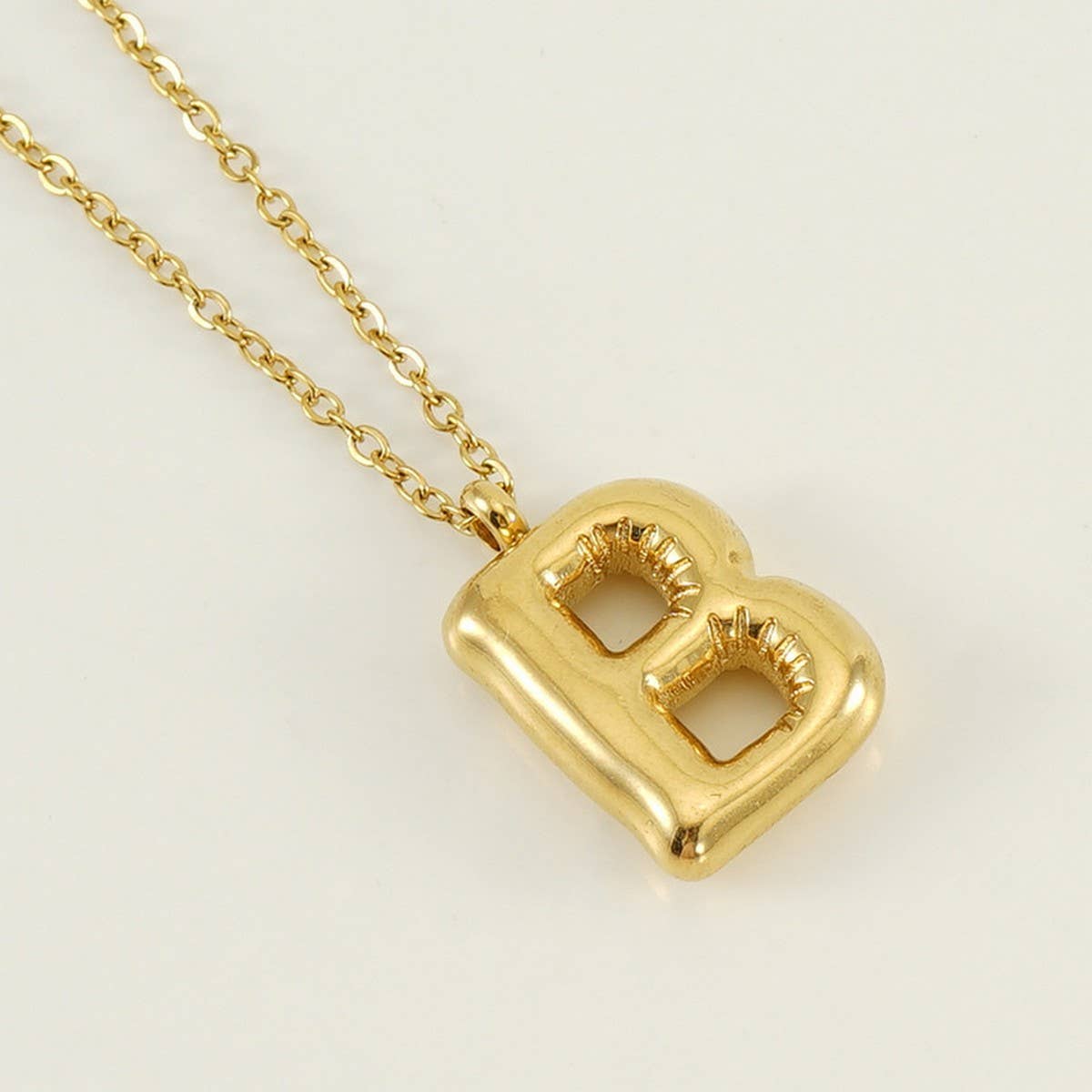 Stainless Steel Glossy Bubble Letter Necklace Gold