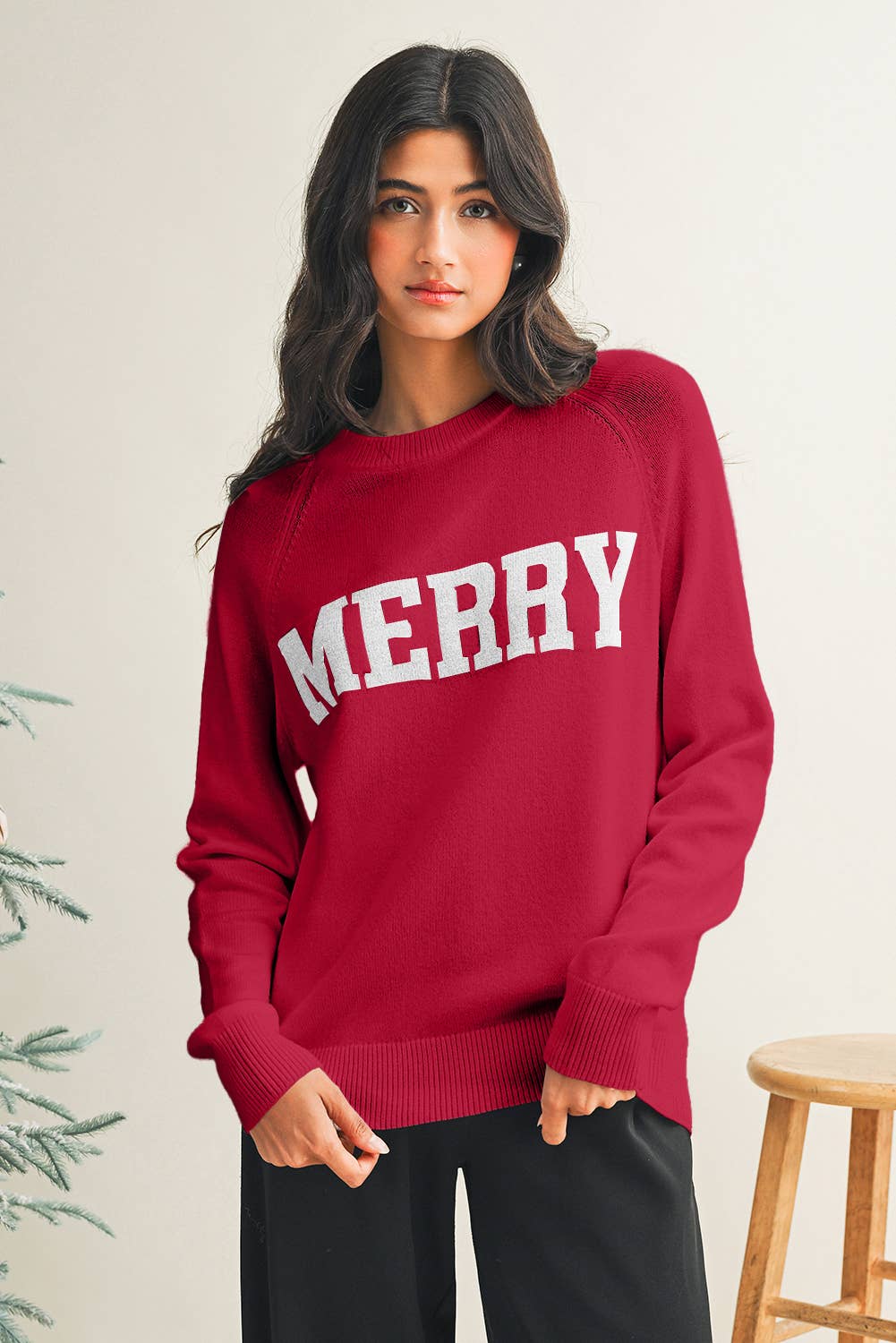 MERRY Letter Pattern Sweater