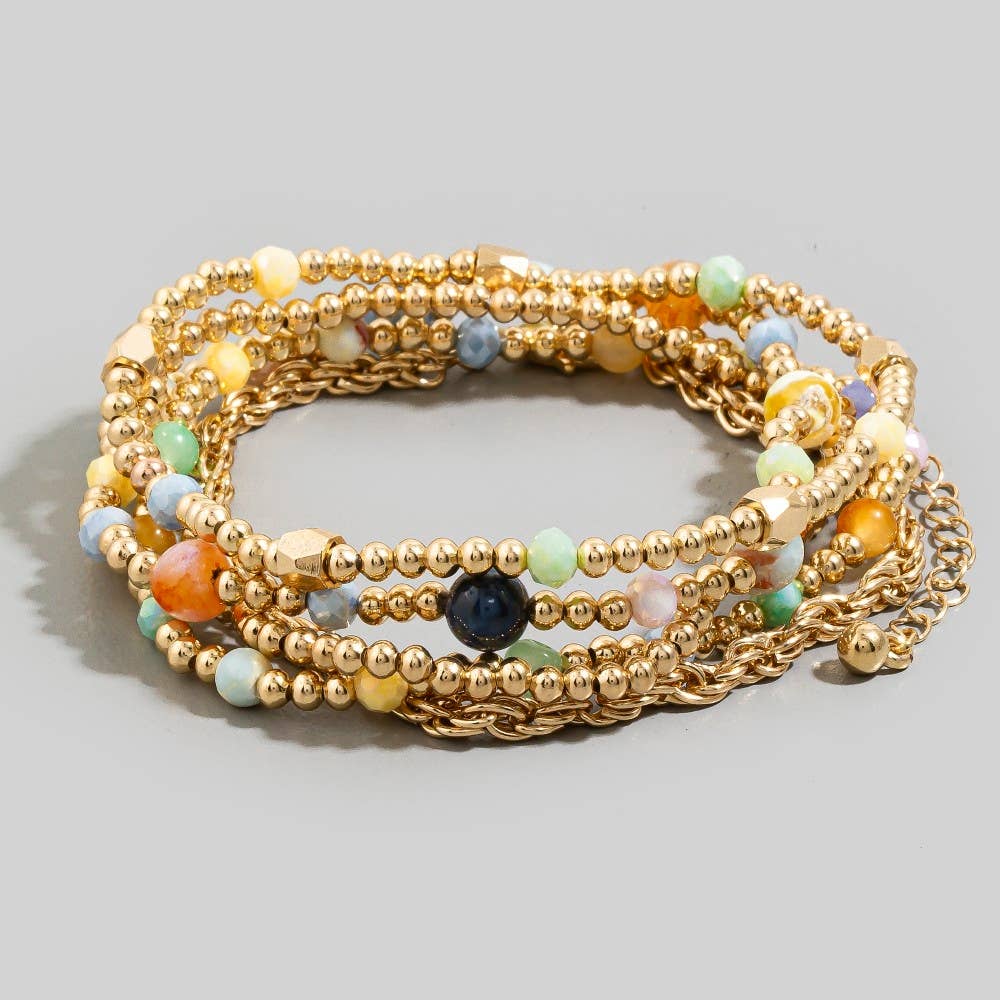 Stone And Metallic Beaded Bracelet Set