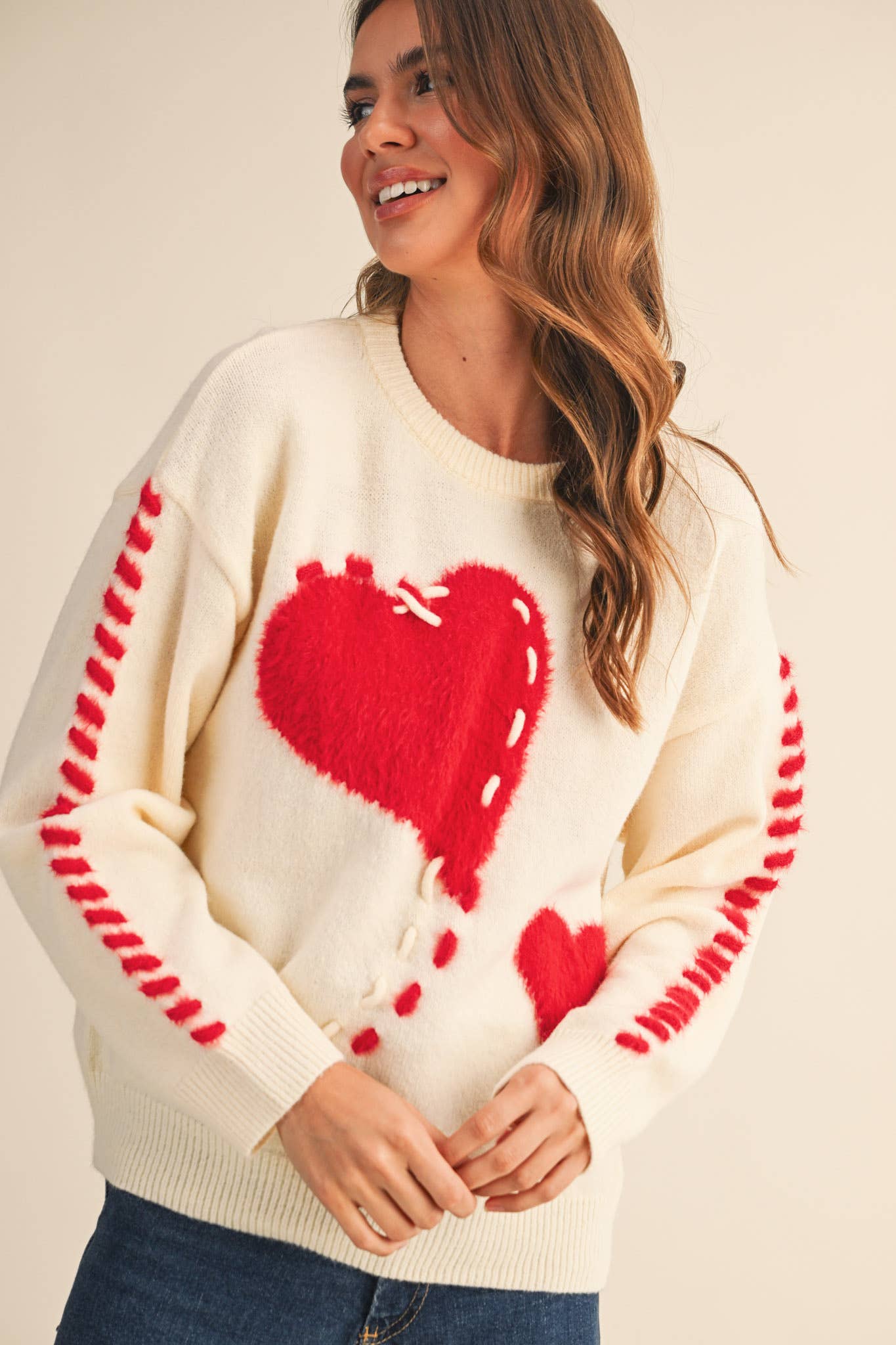 Fuzzy Heart Knit Sweater