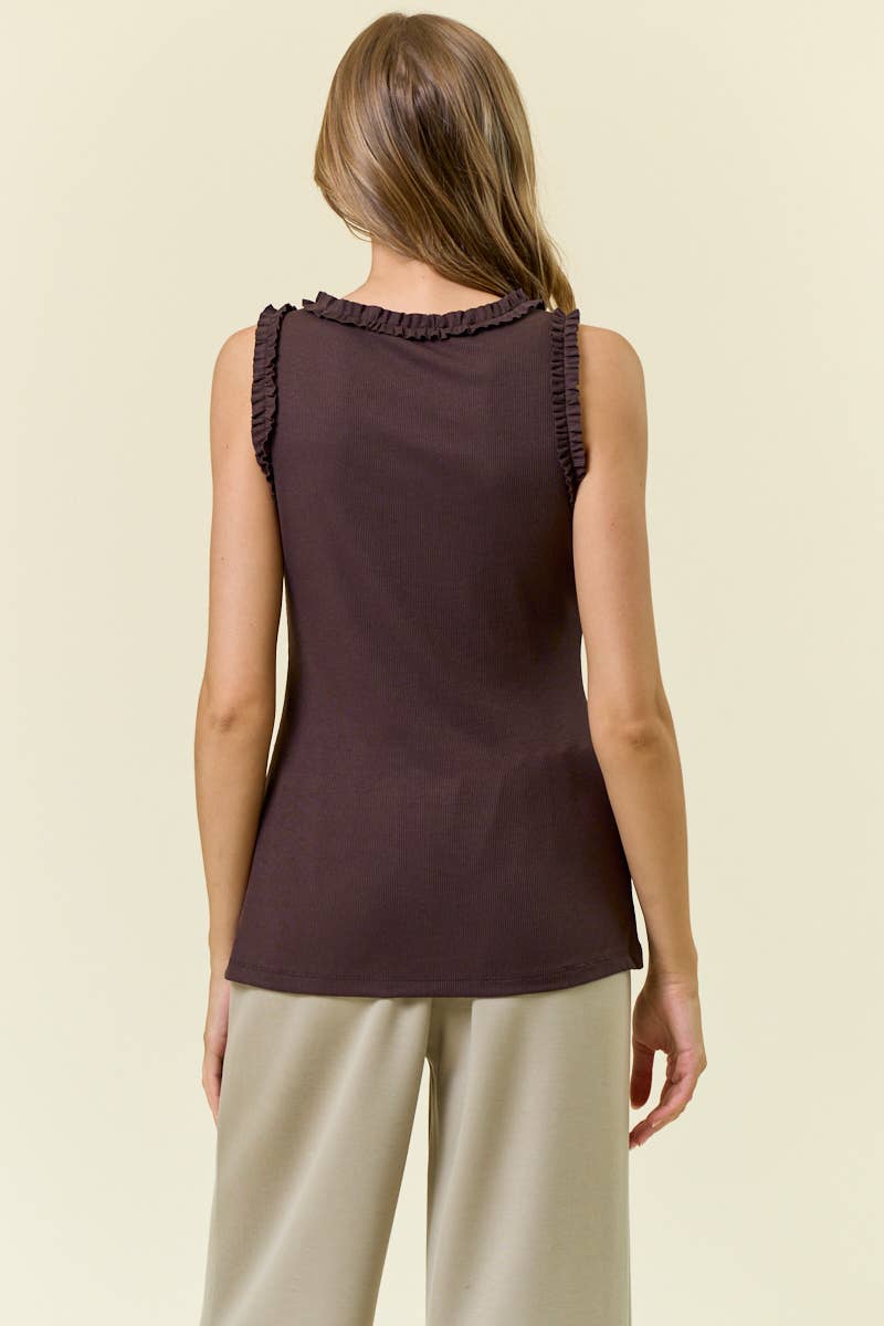 Solid Knit Tank with Ruffle Trim