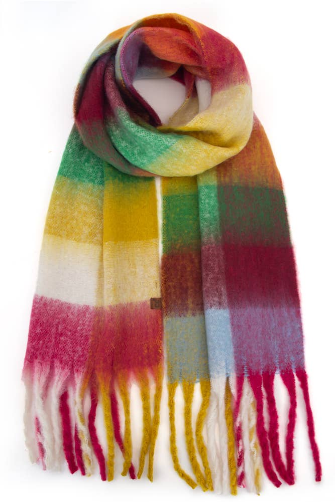 C.C Multi Color Block Plaid Check Pattern Woven Winter Scarf
