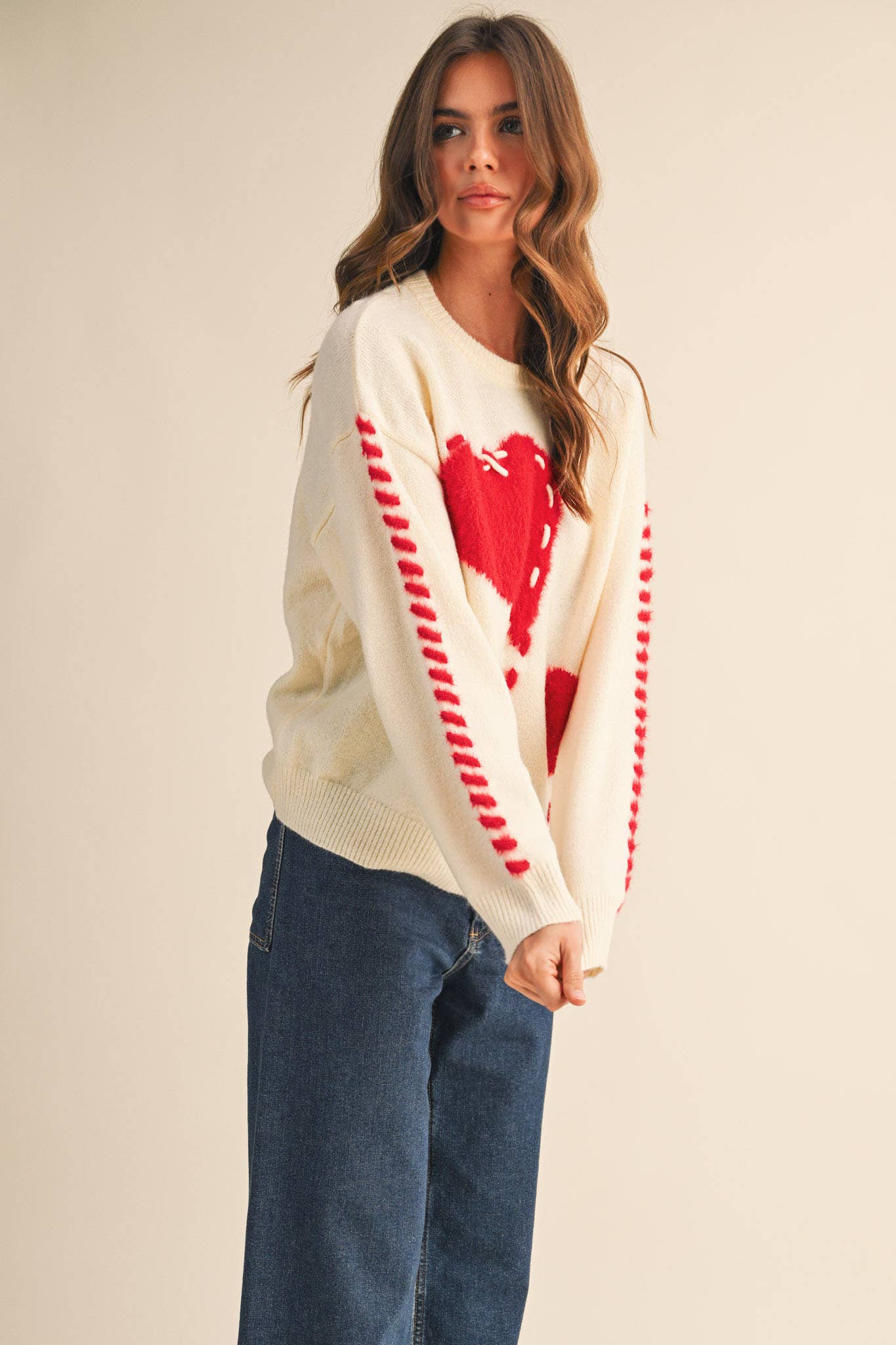 Fuzzy Heart Knit Sweater