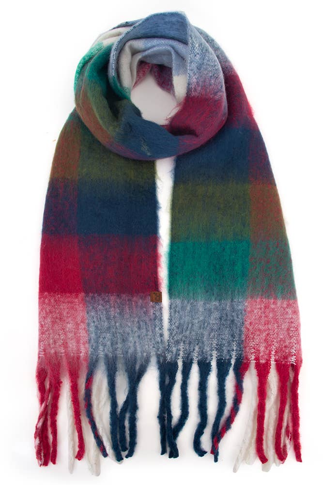 C.C Multi Color Block Plaid Check Pattern Woven Winter Scarf