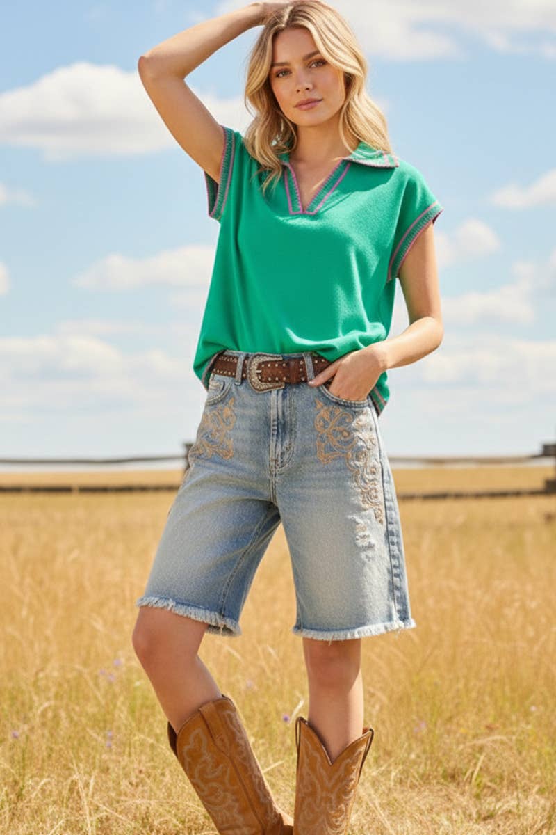 Knit Sleeveless Top with Pink Stitching