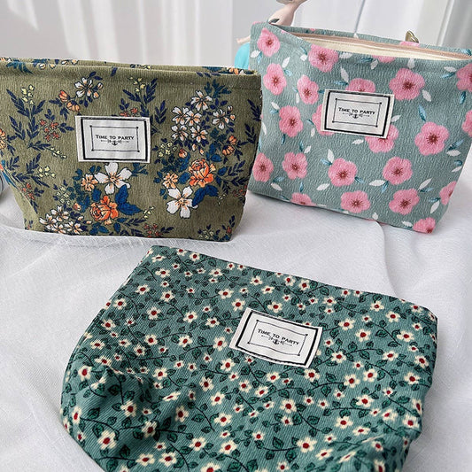 Vintage Corduroy Floral Makeup Bag