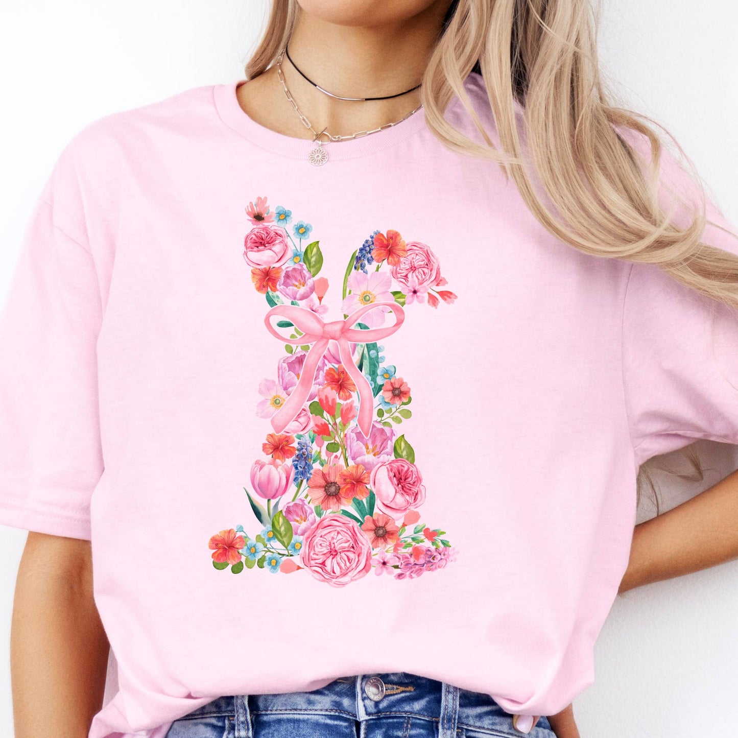Easter Graphic Tee Easter Floral Bunny Graphic Tshirt
