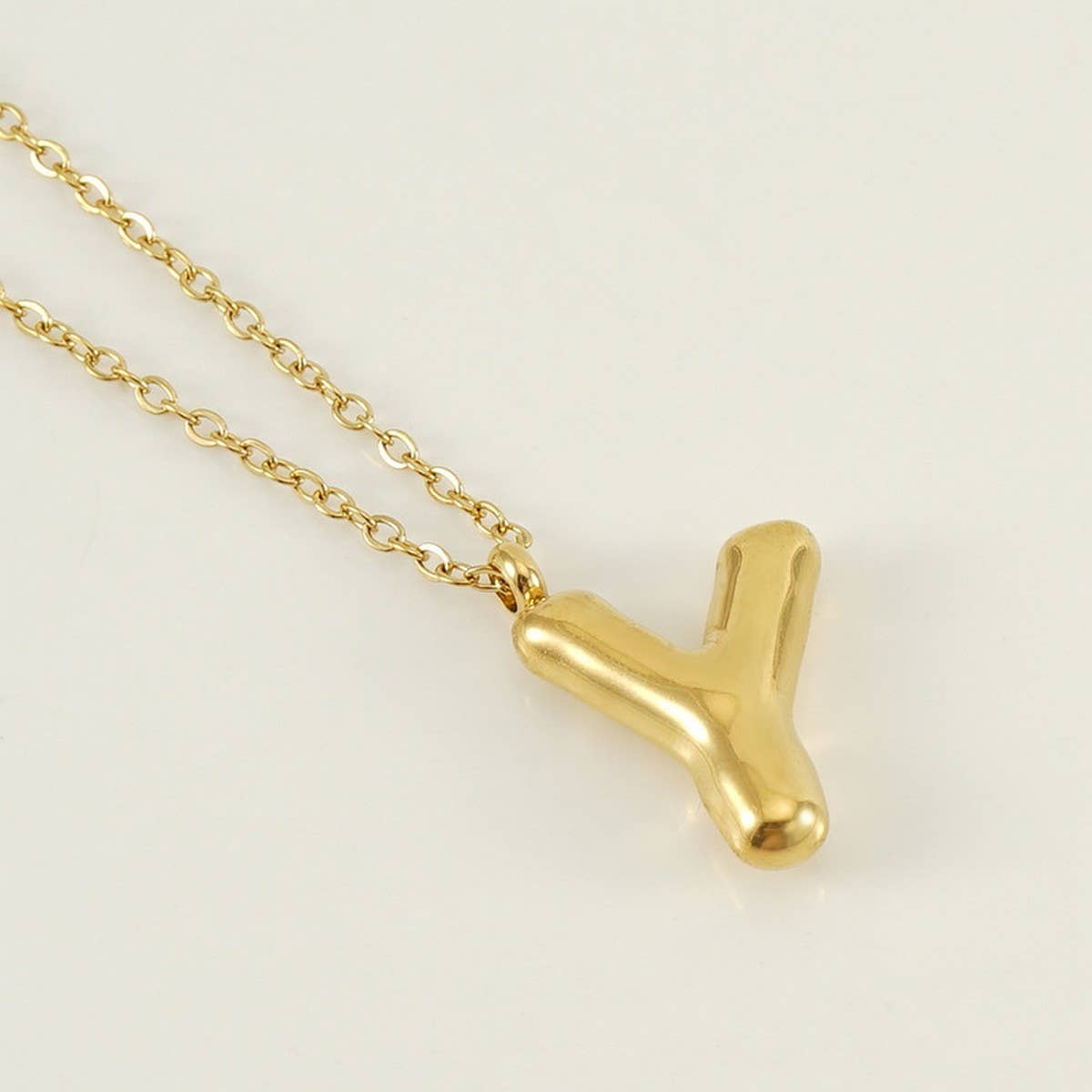Stainless Steel Glossy Bubble Letter Necklace Gold