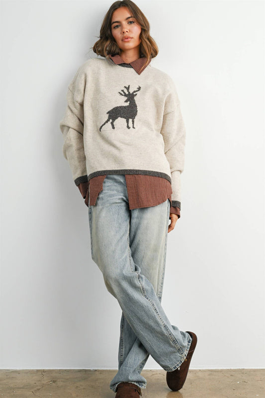 Reindeer Graphic Knit Sweater- BMW8624