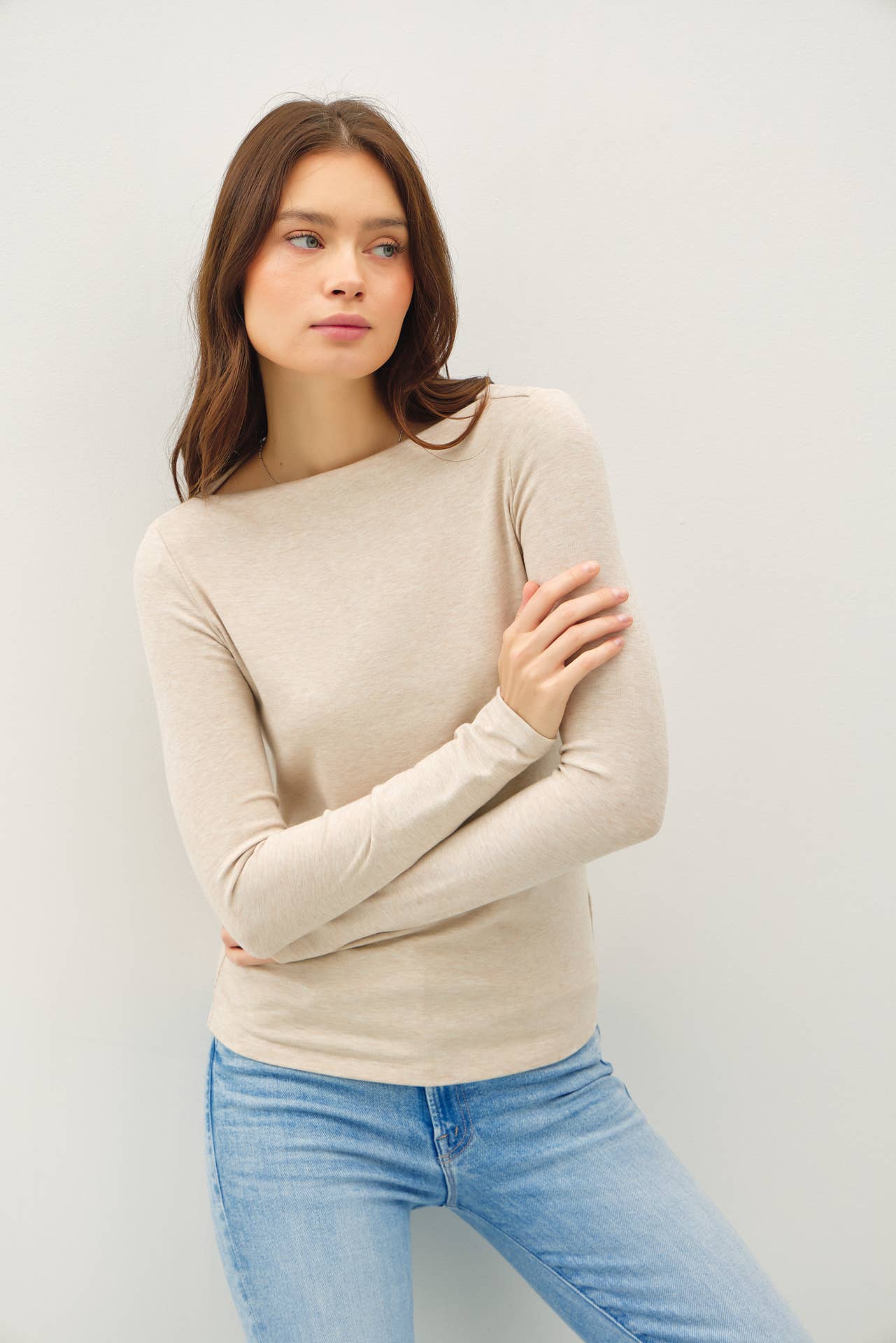 Basic Boat Neck Long Sleeved Top