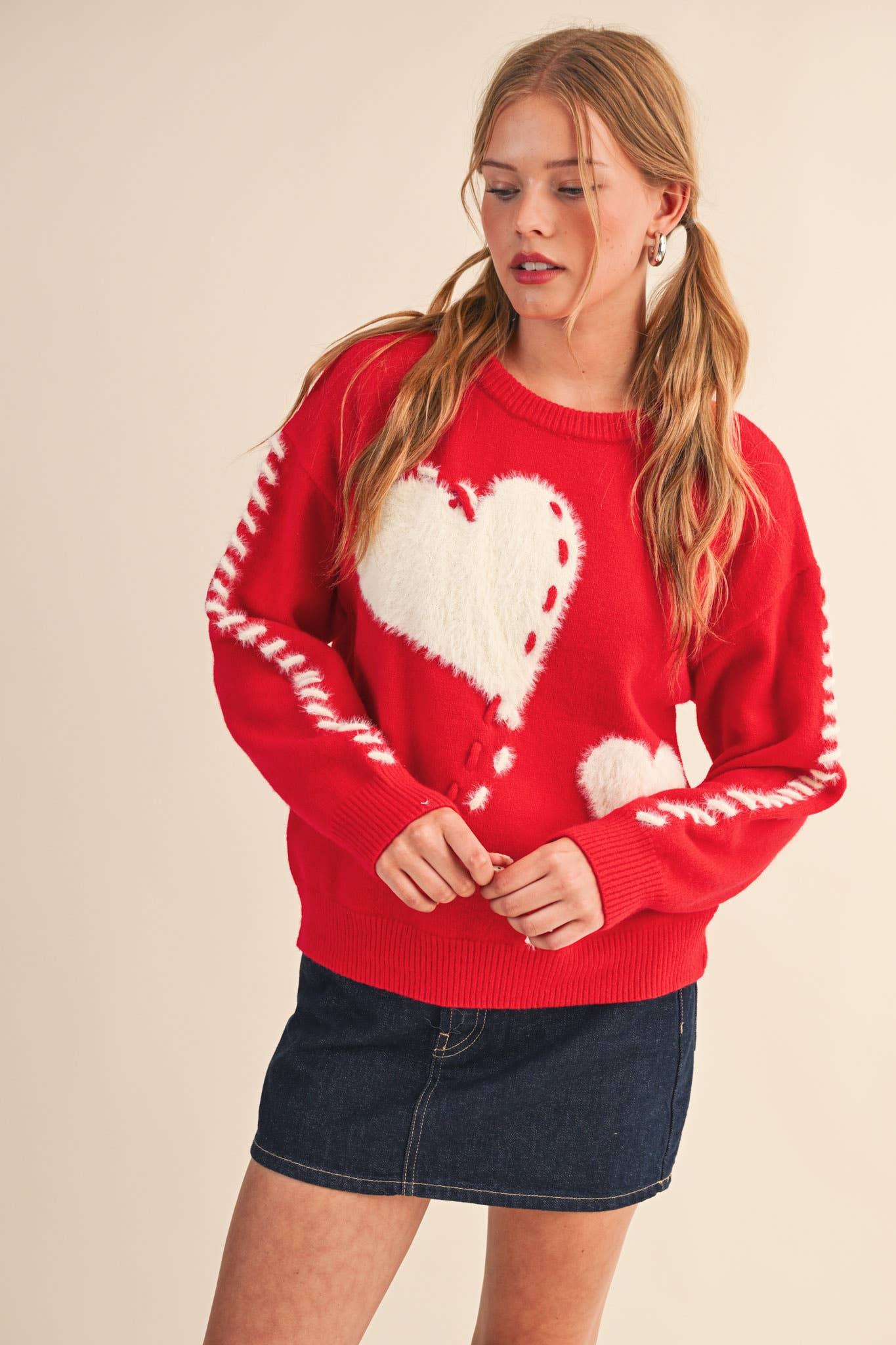 Fuzzy Heart Knit Sweater