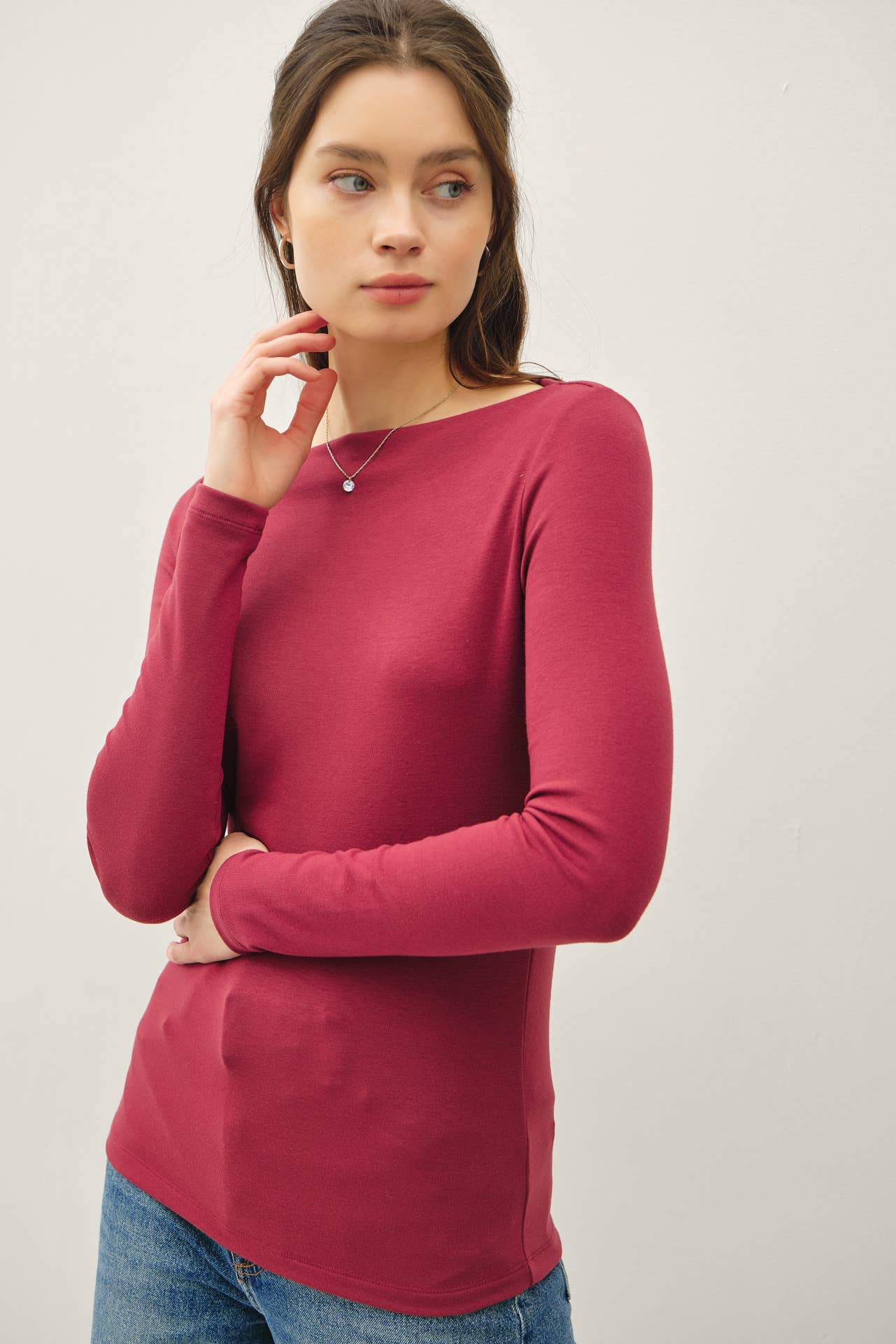 Basic Boat Neck Long Sleeved Top