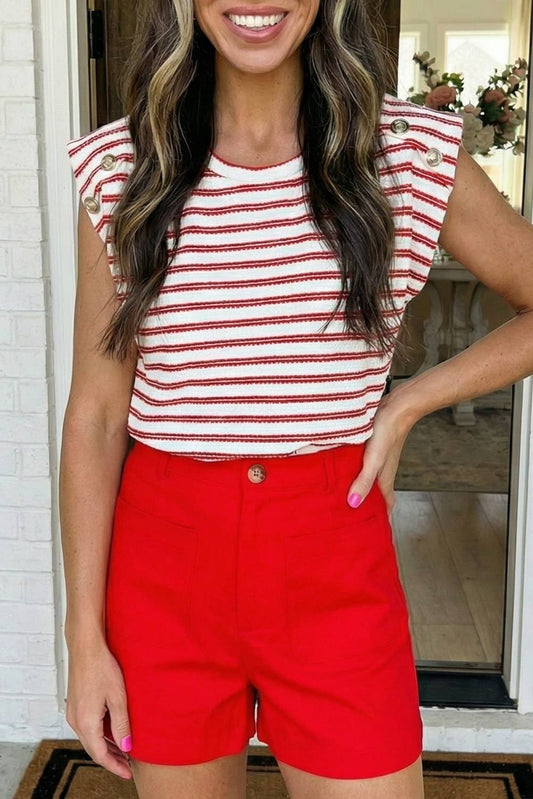 Red White Stripe Sleeveless Top