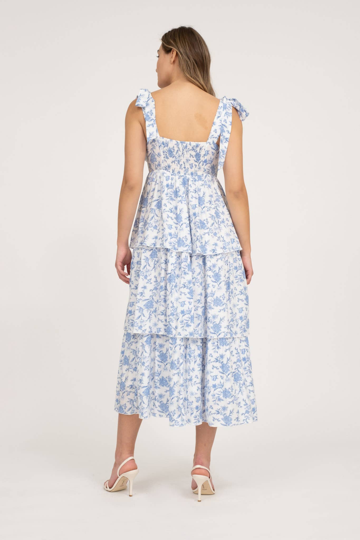 Floral Tie Strap Ruffle Midi Dress