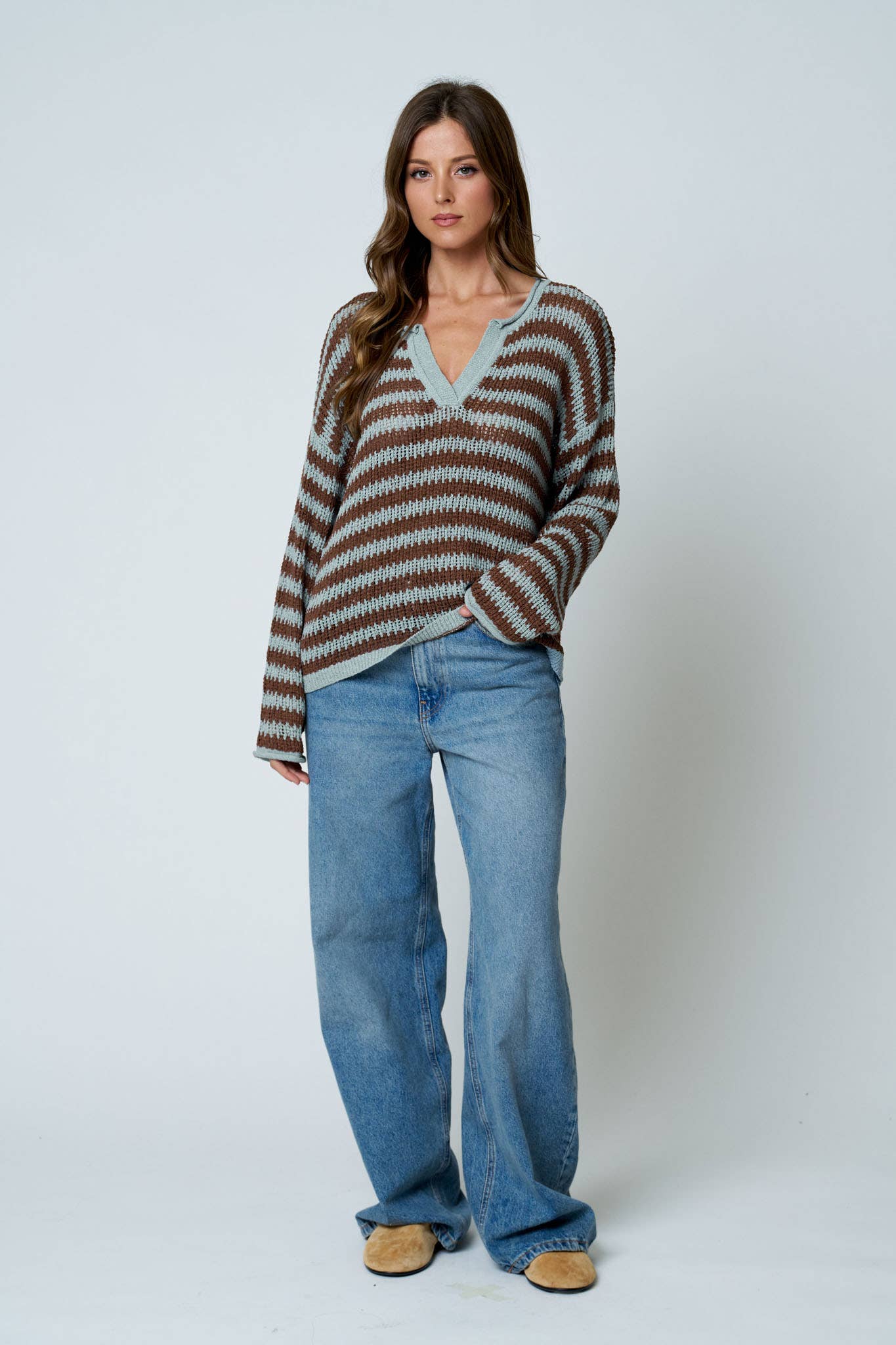 Stripe Raw Edge Sweater