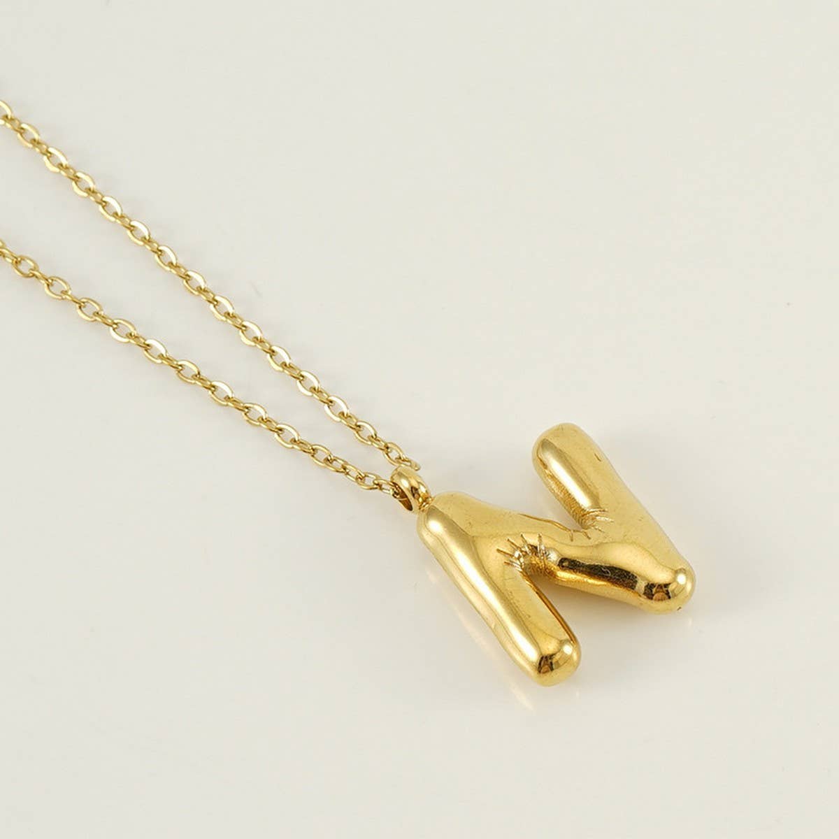 Stainless Steel Glossy Bubble Letter Necklace Gold
