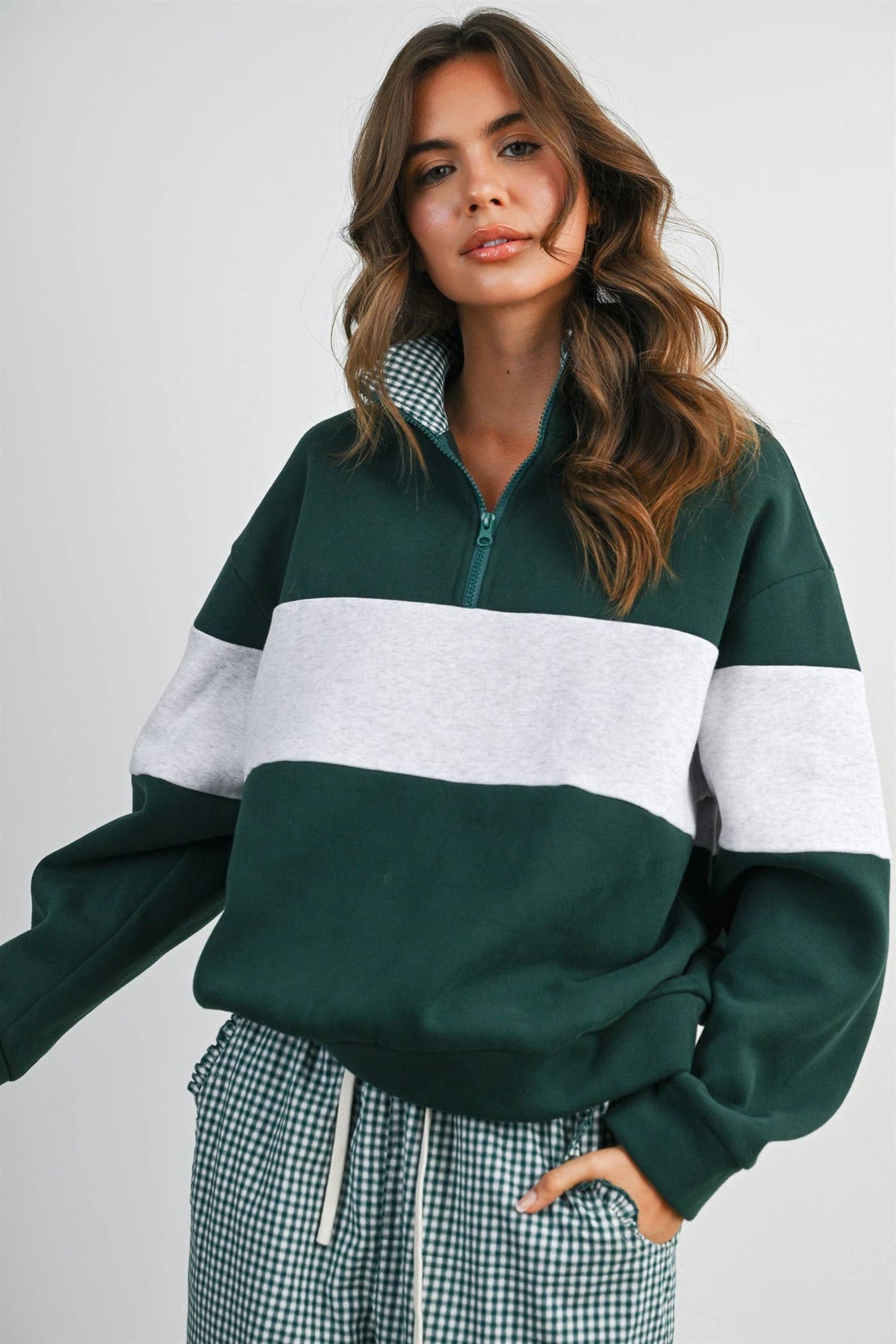 Colorblock Quarter-Zip Sweatshirt Green