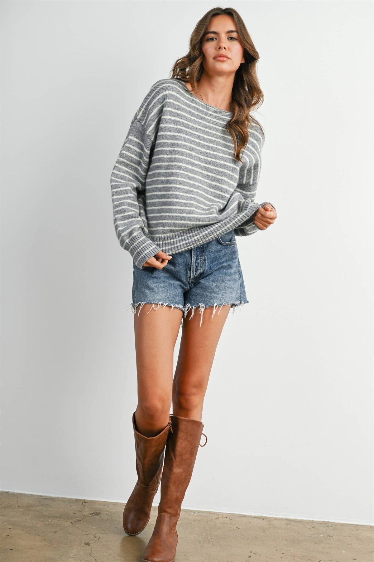 Cloud Stripe Crewneck Gray