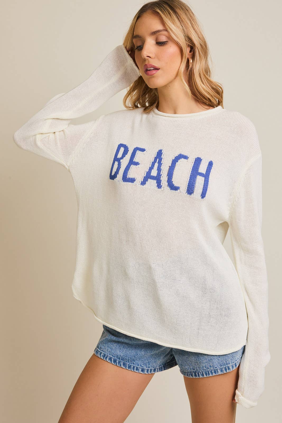 ROUND NECK LONG SLEEVE "BEACH" LIGHT WEIGHT SWEATER