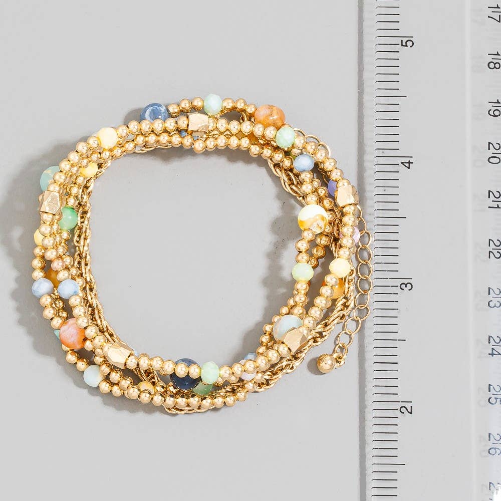 Stone And Metallic Beaded Bracelet Set