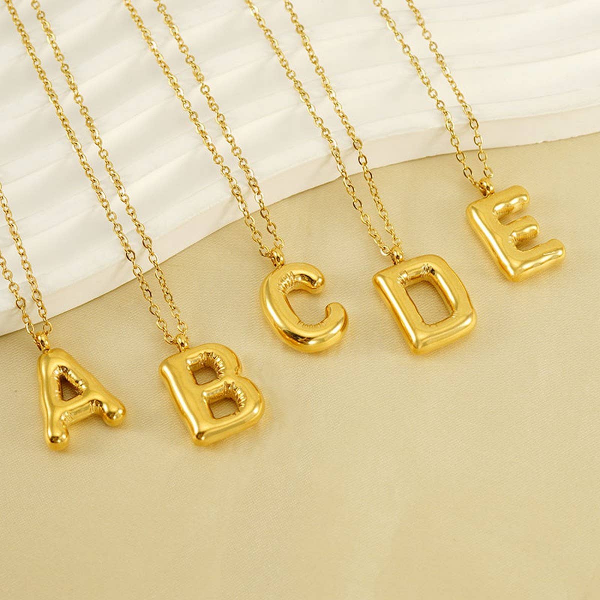 Stainless Steel Glossy Bubble Letter Necklace Gold