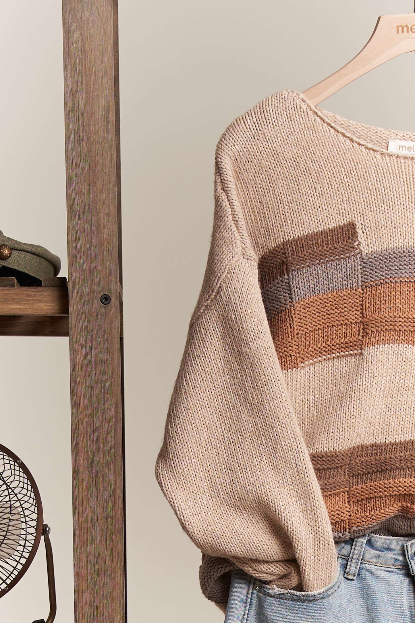 Abstract Print Boat Neck Knit Sweater