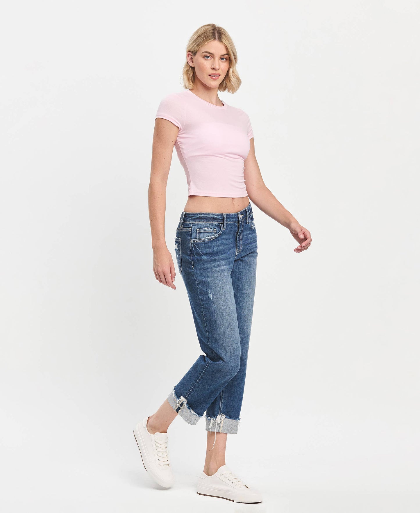 Mid Rise Cuffed Boyfriend Jeans